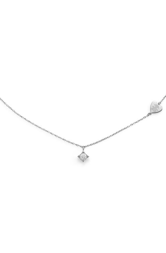 Per Sempre necklace in white gold with 0.15ct diamond and engraved Girl silhouette