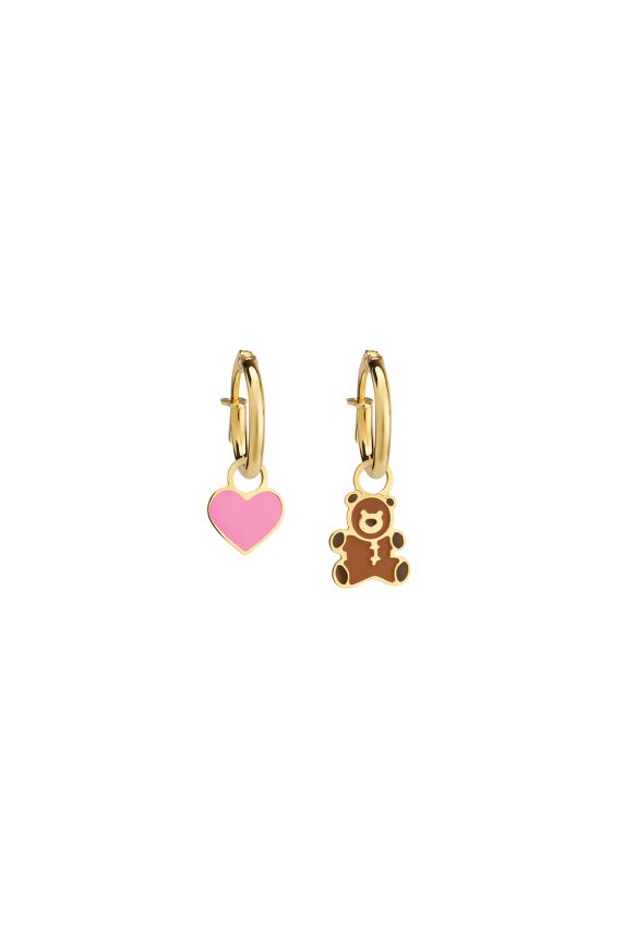 Toys hoop earrings in yellow gold with teddy-bear and heart