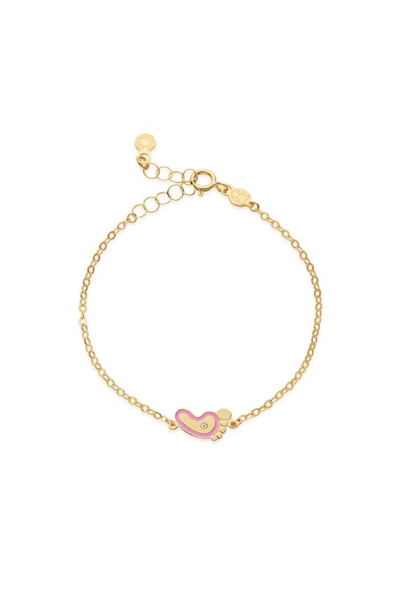 Bracciale Lucciole in oro giallo piedino rosa e diamante 