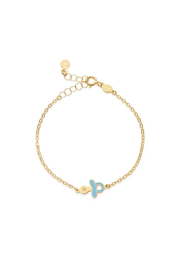 Bracelet Lucciole in yellow gold light blue pacifier and diamond