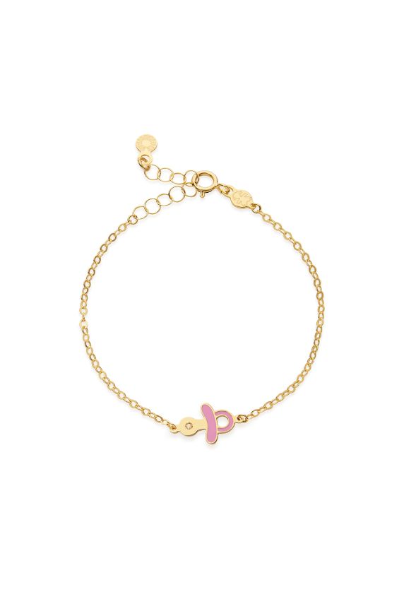 Bracciale Lucciole in oro giallo ciuccio rosa e diamante 