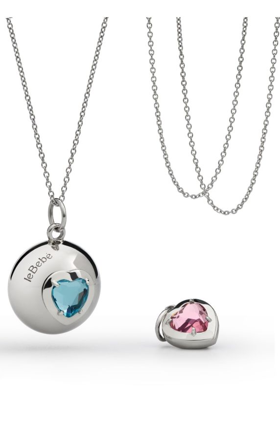 Suonamore Necklace in silver with coloured stones and an additional heart-shaped pendant